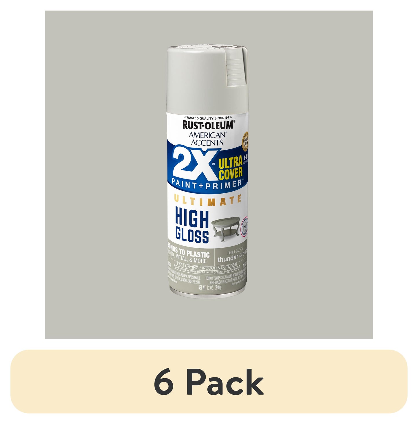 (6 pack) Nube de Trueno, Rust-Oleum American Accents 2X Ultra Cobertura Pintura en Aerosol de Alto Brillo-344687, 12 oz