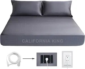 Grounding Bed Sheets California King Grounding Deep Pocket Fitted Sheet Cotton Silver Fiber Grounded Sheets Earth Connected Sheet(72"x84"x14",Grey)
