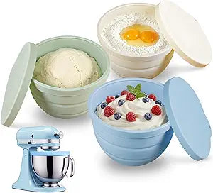 Foldable Silicone Bowl Liners for KitchenAid Tilt-Head 5 Qt Stand Mixers, 3-Pack Thicker 2mm Bowl Inserts with Lids, Cold/Heat-Resistant, Kitchen Aid Mixer Accessories and Attachments for Baking