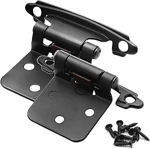 Overlay Self Closing Cabinet Hinges Black, 50 Pack (25 Pairs) Matte Black Flush Face Mount Hinges Hardware for Variable Kitchen Cabinets Cupboard Doors