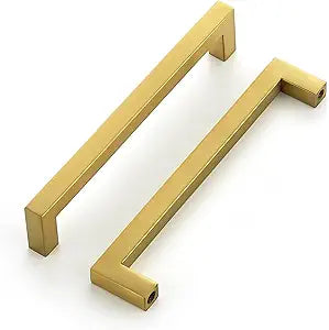 Ravinte 25 Pack 6-1/4 Inch Square Cabinet Handles, Brushed Brass Finish, Stainless Steel Kitchen Hardware Pulls with 6-1/4" (160mm) Hole Center for Cabinets, Gold