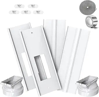 Dual Hose Portable Air Conditioner Window Vent Kit 26-62" Adjustable with 2 Universal Couplers and Filter Screen 2 Weather Strippings Fit LG Portable AC Vertical Window Seal Kit