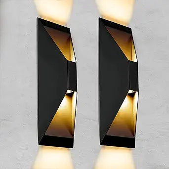 Modern Outdoor Wall Light 2 Packs, LED Up Down Wall Light, 15 Inch Modern Outdoor Wall Sconces Black with 3000K 1000 Lumen, Waterproof Wall Light Fixture for Garage Porch Patio Door