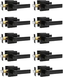 10 Pack Passage Door Handles Matte Black Door Levers, Interior Door Handle Square Heavy Duty Non-Locking Handlesets Hall Closet Door Handles, Reversible for Right & Left Sided Doors