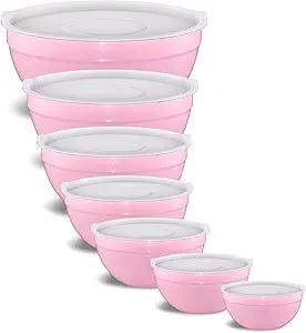 Pink Mixing Bowls With Airtight Lids,Stainless Steel Bowl,Salad Bowls 7 Piece Colorful Nesting Bowl Pink Kitchen Accessories,Size 7,3.6,2.7,2.1,1.5,1.1,0.8QT Stackable Design