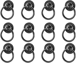 RZDEAL 12 Pack Solid Brass Cabinet Pulls Ring, Retro Black Kitchen Handles Drawer Pulls Vintage Brass Handles for Cabinets