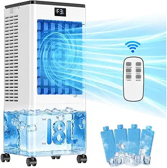 Portable Air Conditioners, 8L Evaporative Air Cooler with Remote and LED Display, 60W Energy-Efficient, 3 Speeds & 4 Modes, 12H Timer, 120┬░Oscillation, Portable AC Units for Rooms Bedroom Home Office