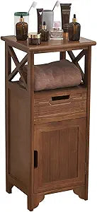 30 Inches Tall End Table, Fully Assembled Bathroom Floor Cabinet with Shelf and Storage, No Assembly Nightstand with Drawer for Bedroom-Walnut