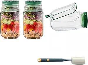 2025 New Side-Opening Salad Jar - Leakproof Mason Jar Container, Dishwasher Safe, All-in-One Meal Prep Solution for Fresh Lunches On-the-Go(2PC)
