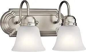 Kichler 12.25" 2-Light Vanity Bath Light in Brushed Nickel, Modern Bathroom Light with Clear Satin Etched Glass, (12.25" W x 8" H), 5336NIS