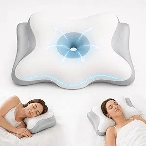 Ergonomic Cervical Neck Pillow for Neck Pain Relief, Side Sleeper Pillow, Orthopedic Pillow, Sleep Apnea Pillow, Cooling Cervical Neck Pillow, Butterfly Contour Pillow with Silk Cover & Travel Bag