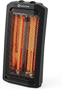 Comfort Zone Quartz Tower Space Heater, Portable Electric Heater with Infrared Heat, 2 Heat Settings, Adjustable Thermostat, Fan-Assisted Even Heat, Overheat & Tip-Over Protection, Black