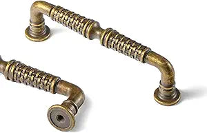 Goo-Ki Cabinet Handles Antique Brass Drawer Pulls 3.78" c-c Zinc Alloy Kitchen Cabinet Hardware - 6 Pack Vintage Retro Brass Bar Cabinet Pulls