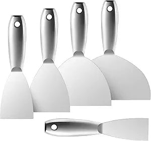 Fishark Putty Knife, 5 Pcs Putty Knife Set, 2" 3" 4" 6" 8" Stainless Steel Scraper, Spackle Knife, Wallpaper Scraper Paint Scraper Tool for Drywall Repair, Removing Wallpaper, Mud, Applying Plaster