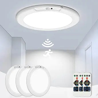 3 Pack Rechargeable Motion Sensor Ceiling Light, Wireless Ceiling Lights Battery Operated Closet Light with Remote, 500LM 3000K/4500K/6500K, 0.55 Ultra Thin Lights for Bathroom Hallway Pantry