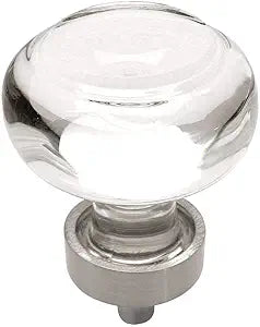 Cosmas 10 Pack 6355SN-C Satin Nickel Cabinet Hardware Round Knob with Clear Glass - 1-3/8" Diameter