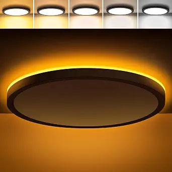 Brightever 12 Inch LED Flush Mount Ceiling Light Fixture with Night Light, 24W 2400LM Modern Ceiling Light, 2700K/3000K/4000K/5000K/6500K Selectable & Dimmable Ceiling Lamp for Bedroom, Black, 1 Pack