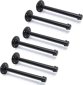 3/4" Industrial Black Iron Pipe Shelf Brackets, Rustic Wall Mounted DIY Shelving Brackets Hanging Custom Pipe Brackets for Floating Shelves(6, 10")
