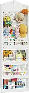 HOOBRO Behind The Door Bookshelf, Wooden Behind Door Bookshelf, 4-Tier Space Saving Behind The Door Bookcase with DIY Pegboard, Kids Wall Bookcase for Kids Room, Bedroom, Nursery, White WW192CW01