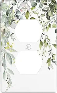 Green Eucalyptus Outlet Covers Wall Plate Farmhouse Decorative Switch Plates 1 Gang Single Duplex Receptacle Cover for Electrical Outlets, 4.50 x 2.76 Inch