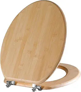 Elongated Bamboo Toilet Seat with Zinc Alloy Hinges, Easy to Install also Easy to Clean, Natural Bamboo, Light, 18.5-inch