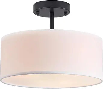 Bargeni Semi Flush Mount Ceiling Light,13" Black Drum Ceiling Light Fixture