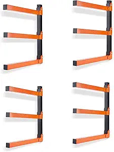 Ultrawall Wall Mount Wood Organizer and Lumber Storage Metal Rack with 3-Level - Indoor & Outdoor Use, 4 Pack