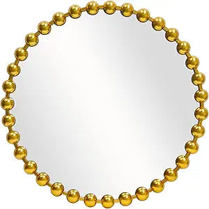 Round Gold Mirror 30'', Beaded Mirror for Wall Decor Large Circle Mirror for Bathroom, Dining Roon, Bed Room, Entryway