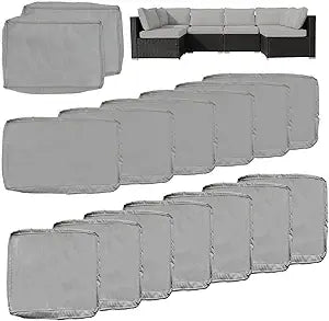 14 Piece Patio Cushion Covers Replacement Waterproof Outdoor Cushion Covers Replacement Patio Furniture Cushion Covers with Zipper 25.6 * 25.6 * 3.9in(Gray (Only Cover)