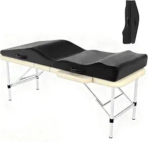 Lash Bed Topper, Ergonomic Curvy Massage Table Foam Topper, Non-Slip Esthetician Bed Cushion with Removable Washable Cover for Beauty Salon, Waxing/Eyelash/Spa/Tattoo/Facial, 71"28"7" (Black)