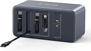 TobenONE 165W USB C Charging Station with Built-in Retractable Cable(2.3ft) & Lightning Adapter, 3 USB C, 1 USB A, 100W Desktop Fast Charging for MacBook, iPhone 17, iPad, Samsung, Home, Office