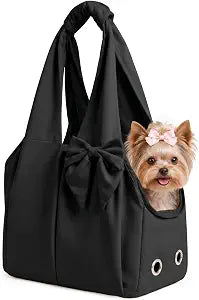 Dog Purse Carrier for Small Dogs, Soft-Sided Dog Bag Carrier with 4 Large Pockets, No Collapse, Lightweight, Smart Zipper Lock, Comfortable Puppy Cats Rabbit Carrier for Travel, Outdoor(Black)