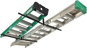 StoreYourBoard Adjustable Overhead Ladder Rack Garage Organizer Ladder Shelf for Step & Extension Ladders - Storage Racks and Shelving for Garage Organization - Ceiling Mounted - Holds 150 lbs