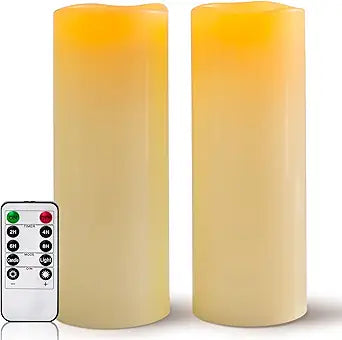 5" x 14" Large Waterproof Outdoor Flameless Candles Battery Operated LED Pillar Candles for Indoor Outdoor Lanterns, Ivory, Long Lasting, Set of 2