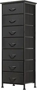 Fixwal Black Tall Skinny Dresser for Bedroom, Narrow Storage Dresser Organizer with 7 Fabric Drawers, Nightstand Furniture in Closet, Entryway, Hallway