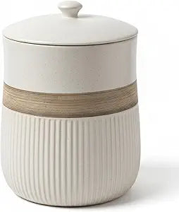 Escenzy Luxury White Bathroom Trash Can with Lid 5L | 7" x 10" | Modern Ceramic Trash Can | Decorative Waste Basket for Bathroom, Bedroom, Kitchen, Hotels or Living Room Decor | Ideal Gift