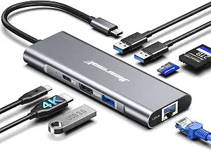 Hiearcool USB C Hub, USB C Dock, 4K@60Hz HDMI, 1Gbps Ethernet, Space Gray