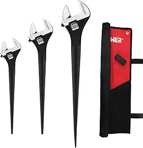 MAXPOWER 3-pieces Spud Wrench, 10-inch 12-inch 16-inch Adjustable Wrench Set with Kitbag