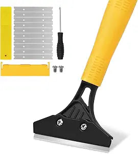 Heavy Duty Floor Scraper with 44.5 long handle, 4 Scraper Tool with 10 Replacement Metal Razor Blades, Paint Scraper for Cleaning Gum Glass Wall Tile Glue Linoleum Stove Top