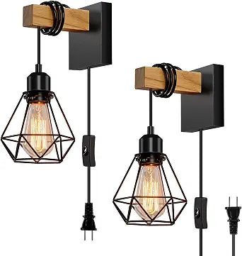 foucasal Plug in Wall Sconces Set of Two, Farmhouse Wall Light Plug in