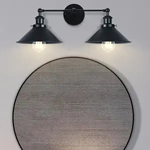 2 Lights Bathroom Vanity Light Fixture, Industrial Pipe Vintage Matte Black Metal Shade Farmhouse Wall Sconces Lighting