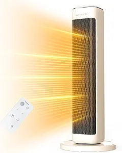 25" Space Heaters For Indoor Use Large Room, Electric Heaters For Indoor Use with Thermostat, Oscillating Room Heaters with Timer, Remote Control, Overheat Protection Tower Heater for Bedroom (Beige)
