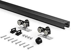 EaseLife 4FT/48in Sliding Pocket Door Hardware Kit,Commercial Grade,Black Box Rail Kit,Easy Install,Slide Smoothly Quiet,No Door (44.5in Track Kit for 23"~24" Wide Single Door)