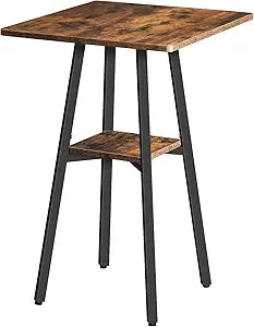 HOOBRO Bar Table, 2-Tier High Top Pub Table, Counter Height Table with Storage, Small Kitchen Dining Table, 36.6" High Bar Table for Living Room Party, Easy to Assemble, Rustic Brown BF51BT01