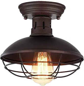 Farmhouse Flush Mount Ceiling Light - Easric Industrial Ceiling Light Fixture Rustic Copper Metal Cage Close to Ceiling Lamp E26 Base for Hallway Foyer Kitchen Porch Bronze