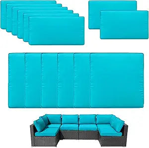 14 Pcs Outdoor Patio Furniture Cushion Covers Replacement,Stretch Patio Cushion Covers for Patio Furniture Cushion Covers, Outdoor Couch & Sofa Slipcovers with YKK Zippers(Lakeblue-Covers Only)