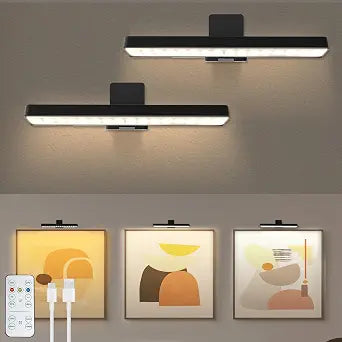 2Pack Picture Light Battery Operated with Remote, LED Painting Light for Art with 3 Lighting Colors & Dimmable, LED Art Display Accent Light on Wall for Pictures Dartboard Photo Frame Portrait