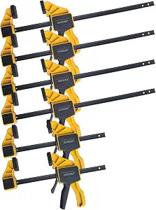 SUNBABA 6 Pack Clamps for Woodworking 12(4)&6(2) Light Duty One-Handed F Clamp/Spreader Bar Clamps Set 150LBS Load Limit with Quick Change Button