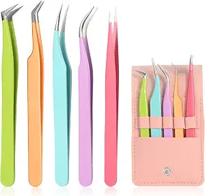 5pcs Eyelash Extension Tweezers High Precision���Straight and Curved Volume Lash Tweezers for Extensions���lash tweezers for eyelash extensions��� Crafting��� Girls Women Beginners