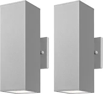 mirrea Modern Outdoor Porch Light Patio Light in 2 Lights with Aluminum Rectangular Tube and Tempered Glass Cover Waterproof Wall Sconce 2 Pack Matte Gray